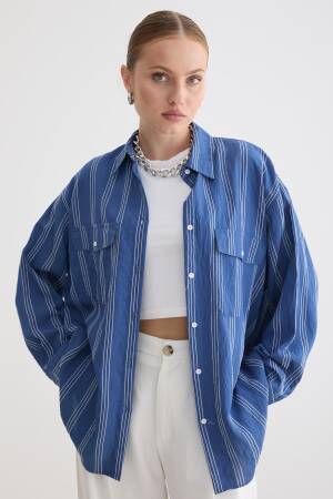 Blue Oversized Casual Striped Shirt - Brand: Levure - Women & Kids, Baby Clothes Wholesale - Globality Store