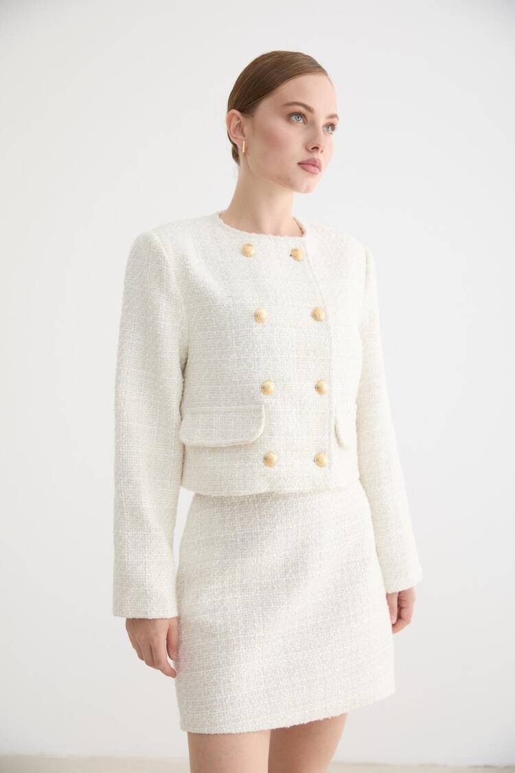 White Elegant A-Line Mini Skirt With Flap Pockets