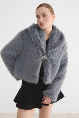 Fur Coat With Notched Collar And Tie Closure - Brand: Levure - Women & Kids, Baby Clothes Wholesale - Globality Store