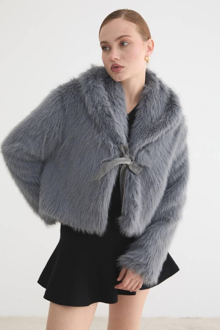 Fur Coat With Notched Collar And Tie Closure