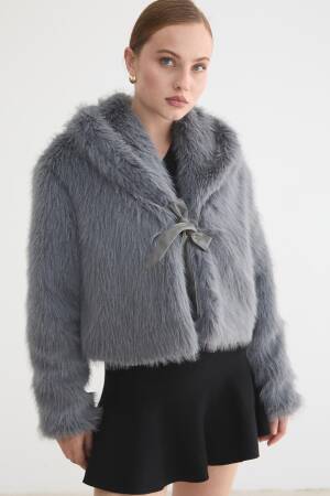 Fur Coat With Notched Collar And Tie Closure - Brand: Levure - Women & Kids, Baby Clothes Wholesale - Globality Store
