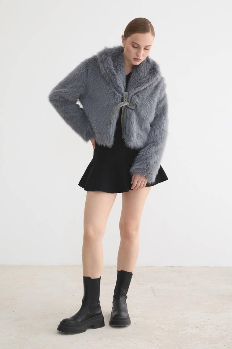 Fur Coat With Notched Collar And Tie Closure - Brand: Levure - Women & Kids, Baby Clothes Wholesale - Globality Store