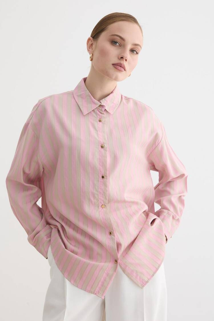 Striped Casual Shirt With Notched Neck