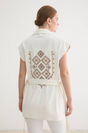 White Ethnic Long Vest With Buttoned Closure - Brand: Levure - Women & Kids, Baby Clothes Wholesale - Globality Store