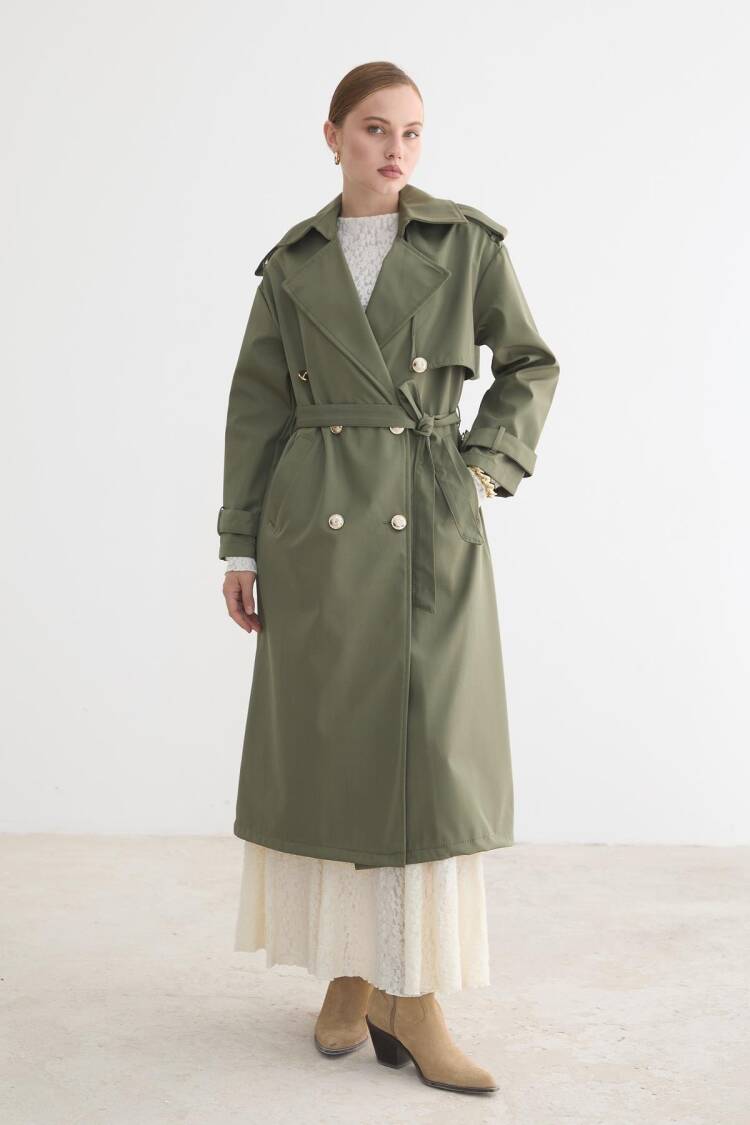 Green Elegant Single-Breasted Trenchcoat