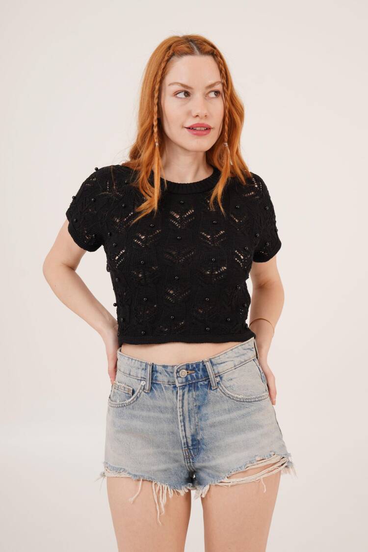 Black Casual Boho Crop Top