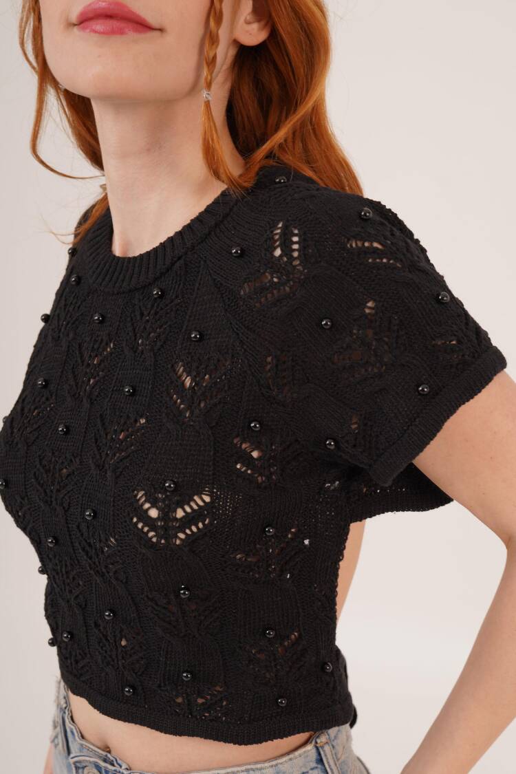 Black Casual Boho Crop Top