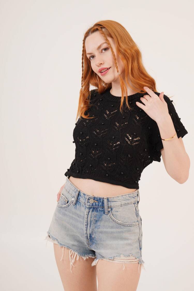 Black Casual Boho Crop Top