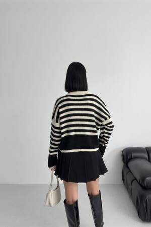 Black Striped Buttoned Crop Cardigan - Brand: My Fashion - Women & Kids, Baby Clothes Wholesale - Globality Store