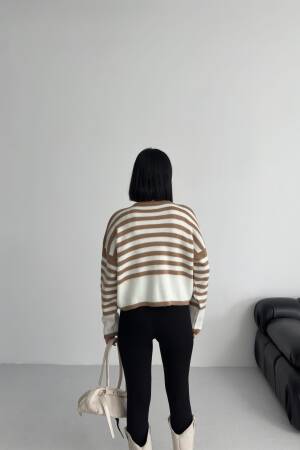 Beige Striped Buttoned Cardigan With Extra Long Sleeves - Brand: My Fashion - Women & Kids, Baby Clothes Wholesale - Globality Store