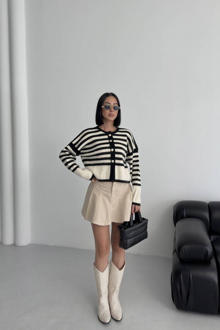Striped Casual Cardigan With Button Closure
