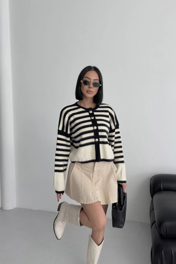 Striped Casual Cardigan With Button Closure