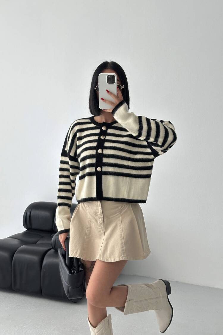 Striped Casual Cardigan With Button Closure