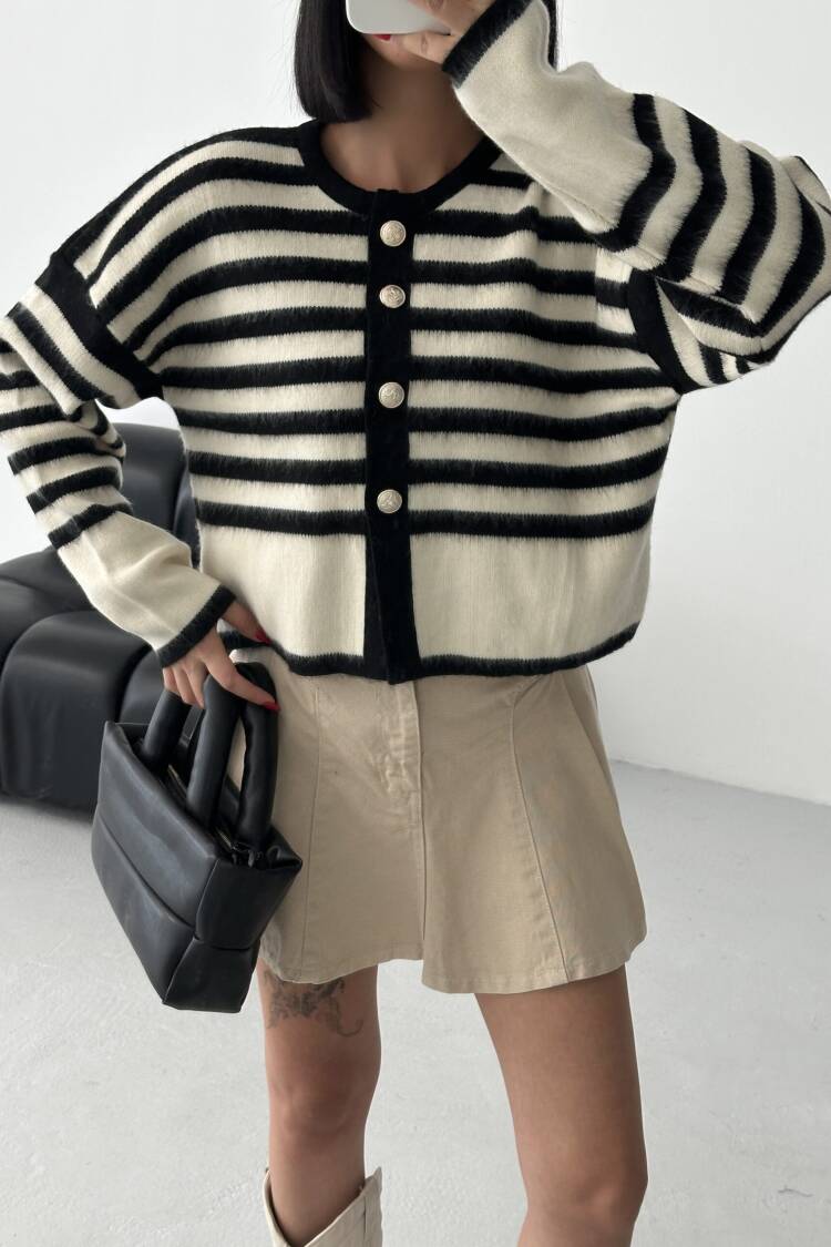 Striped Casual Cardigan With Button Closure