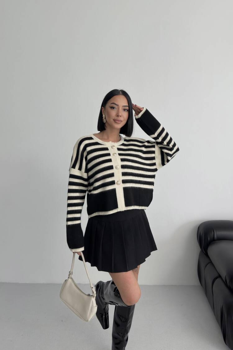 Black Oversized Fit Striped Cardigan