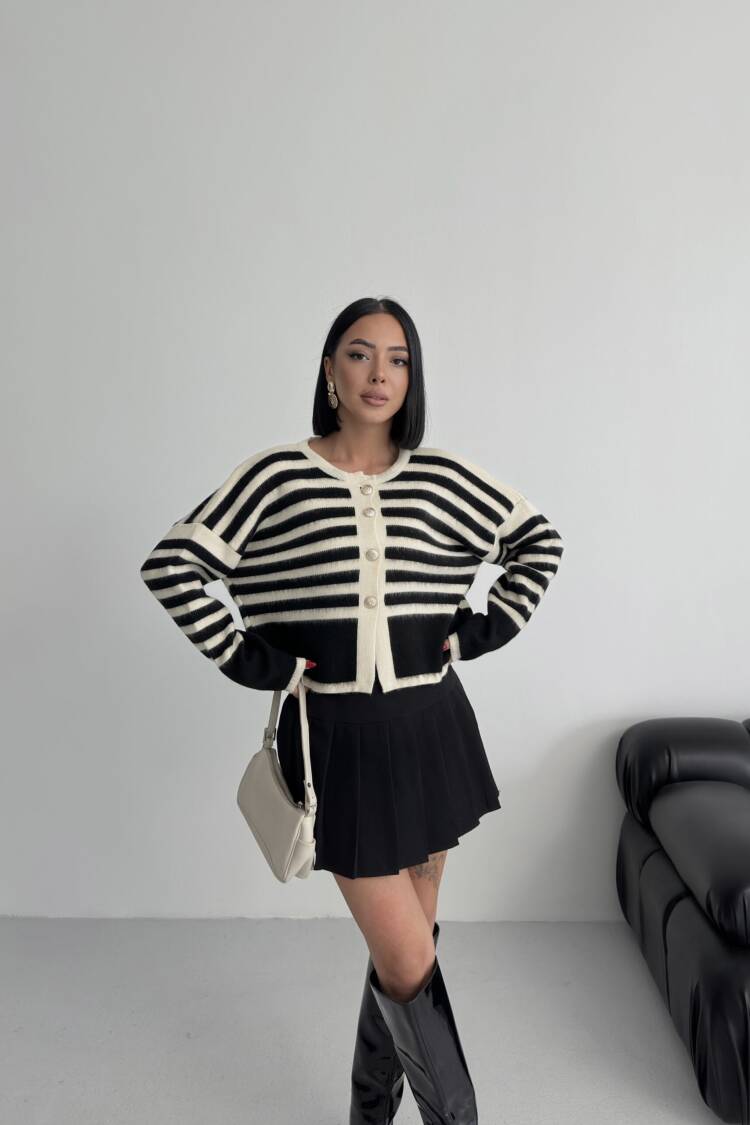 Black Oversized Fit Striped Cardigan