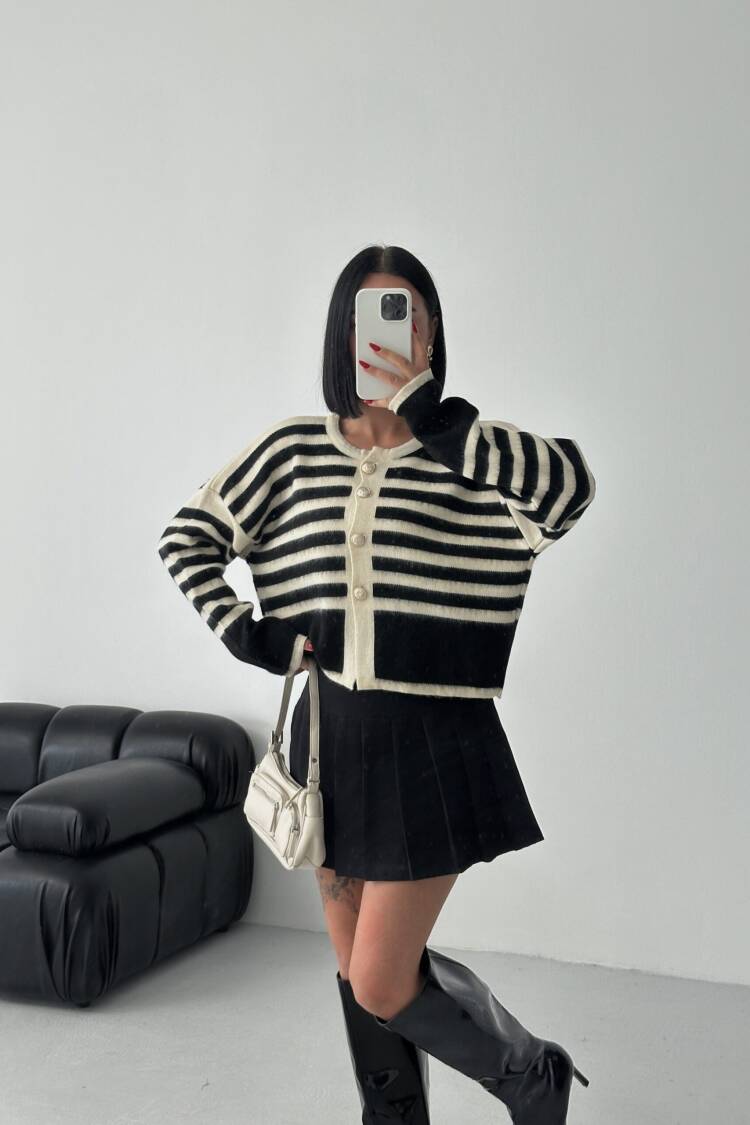 Black Oversized Fit Striped Cardigan