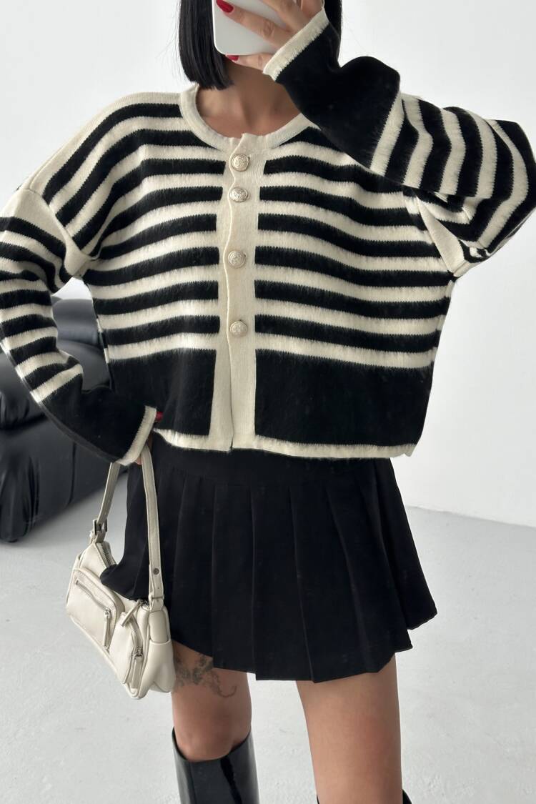 Black Oversized Fit Striped Cardigan