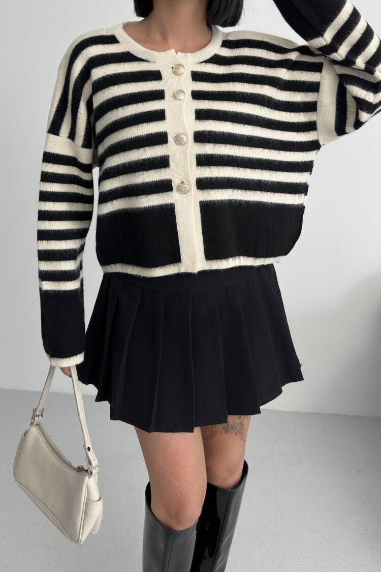Black Oversized Fit Striped Cardigan