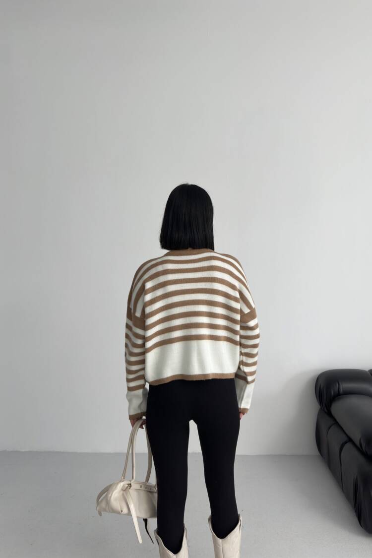 Beige Striped Oversized Fit Cardigan