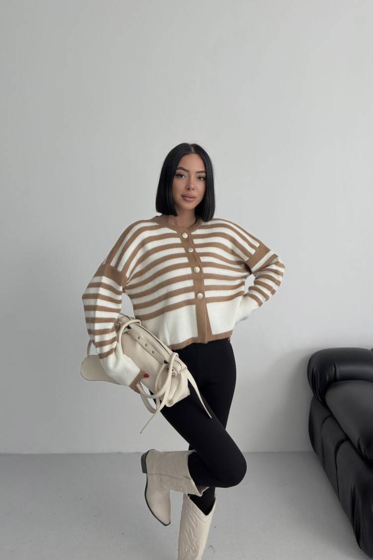 Beige Striped Oversized Fit Cardigan - Brand: My Fashion - Women & Kids, Baby Clothes Wholesale - Globality Store