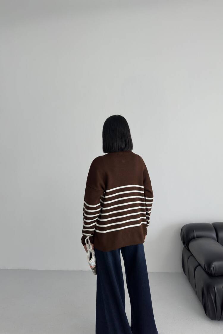 Oversized Fit Striped Sweater With High Neck