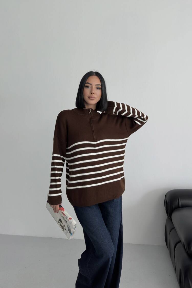 Oversized Fit Striped Sweater With High Neck - Brand: My Fashion - Women & Kids, Baby Clothes Wholesale - Globality Store