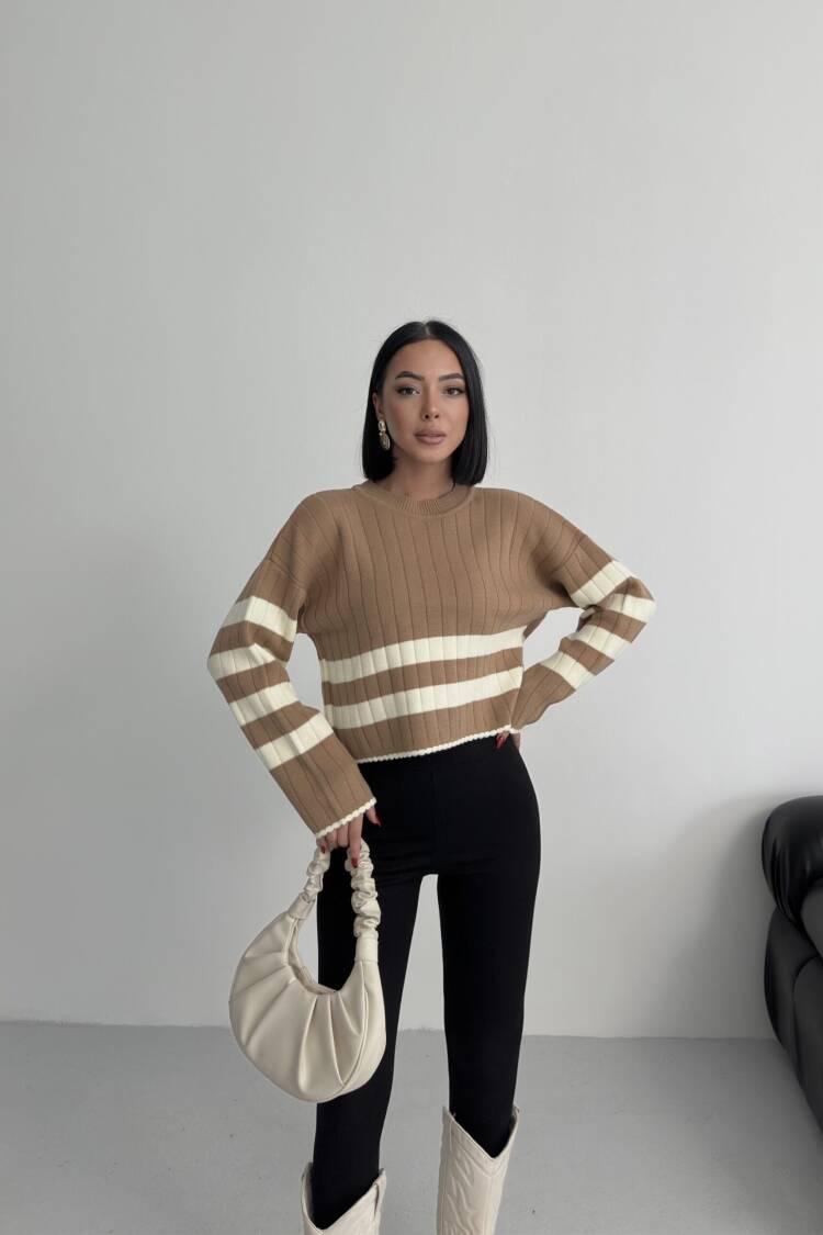 Brown Casual Striped Crop Sweater - Brand: My Fashion - Women & Kids, Baby Clothes Wholesale - Globality Store
