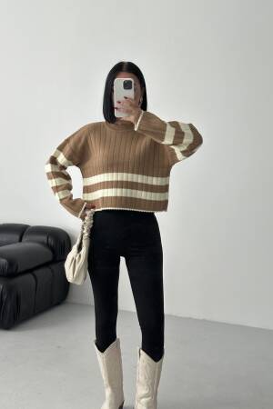 Brown Casual Striped Crop Sweater - Brand: My Fashion - Women & Kids, Baby Clothes Wholesale - Globality Store