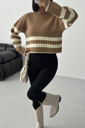 Brown Casual Striped Crop Sweater - Brand: My Fashion - Women & Kids, Baby Clothes Wholesale - Globality Store