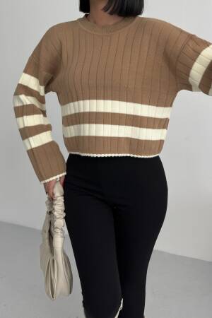 Brown Casual Striped Crop Sweater - Brand: My Fashion - Women & Kids, Baby Clothes Wholesale - Globality Store