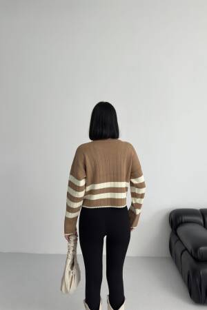 Brown Casual Striped Crop Sweater - Brand: My Fashion - Women & Kids, Baby Clothes Wholesale - Globality Store