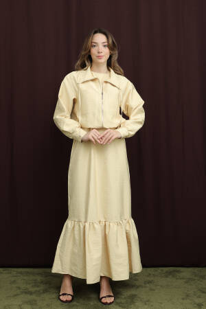 Beige A-Line Modest Dress With Long Sleeves - Brand: Puane - Women & Kids, Baby Clothes Wholesale - Globality Store