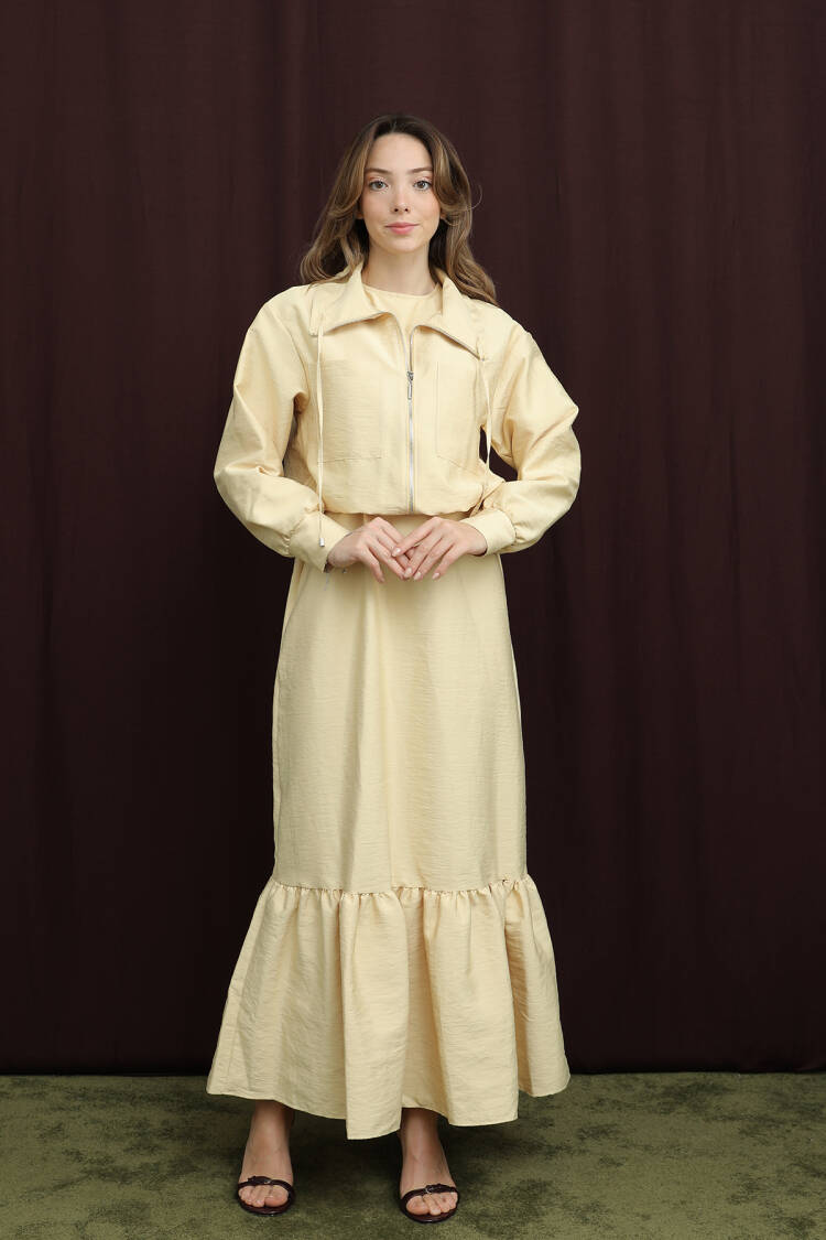 Beige A-Line Modest Dress With Long Sleeves - Brand: Puane - Women & Kids, Baby Clothes Wholesale - Globality Store