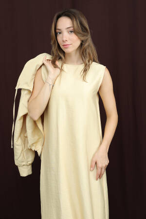 Beige A-Line Modest Dress With Long Sleeves - Brand: Puane - Women & Kids, Baby Clothes Wholesale - Globality Store