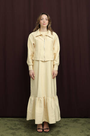 Beige A-Line Modest Dress With Long Sleeves - Brand: Puane - Women & Kids, Baby Clothes Wholesale - Globality Store