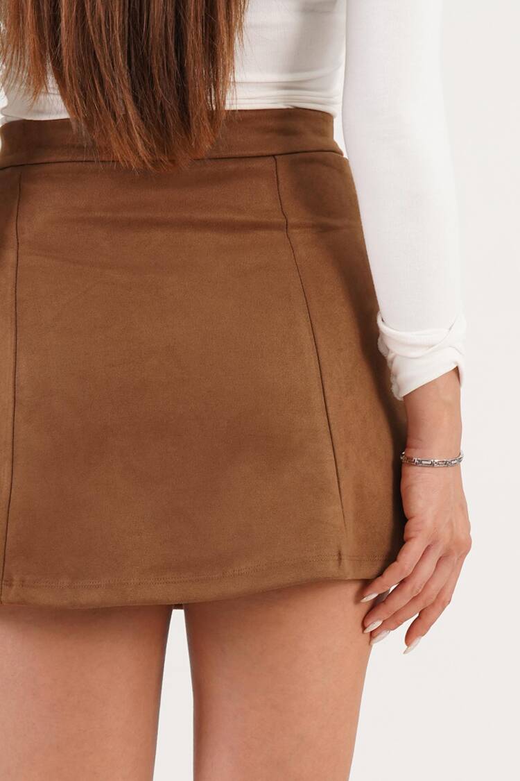 Brown A-Line Mini Skirt Mid Waist Pull On