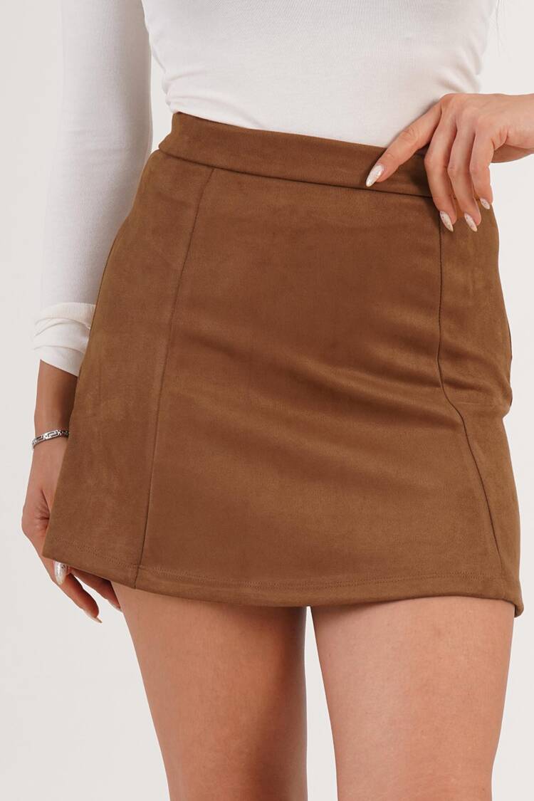 Brown A-Line Mini Skirt Mid Waist Pull On - Brand: Lustrin - Women & Kids, Baby Clothes Wholesale - Globality Store