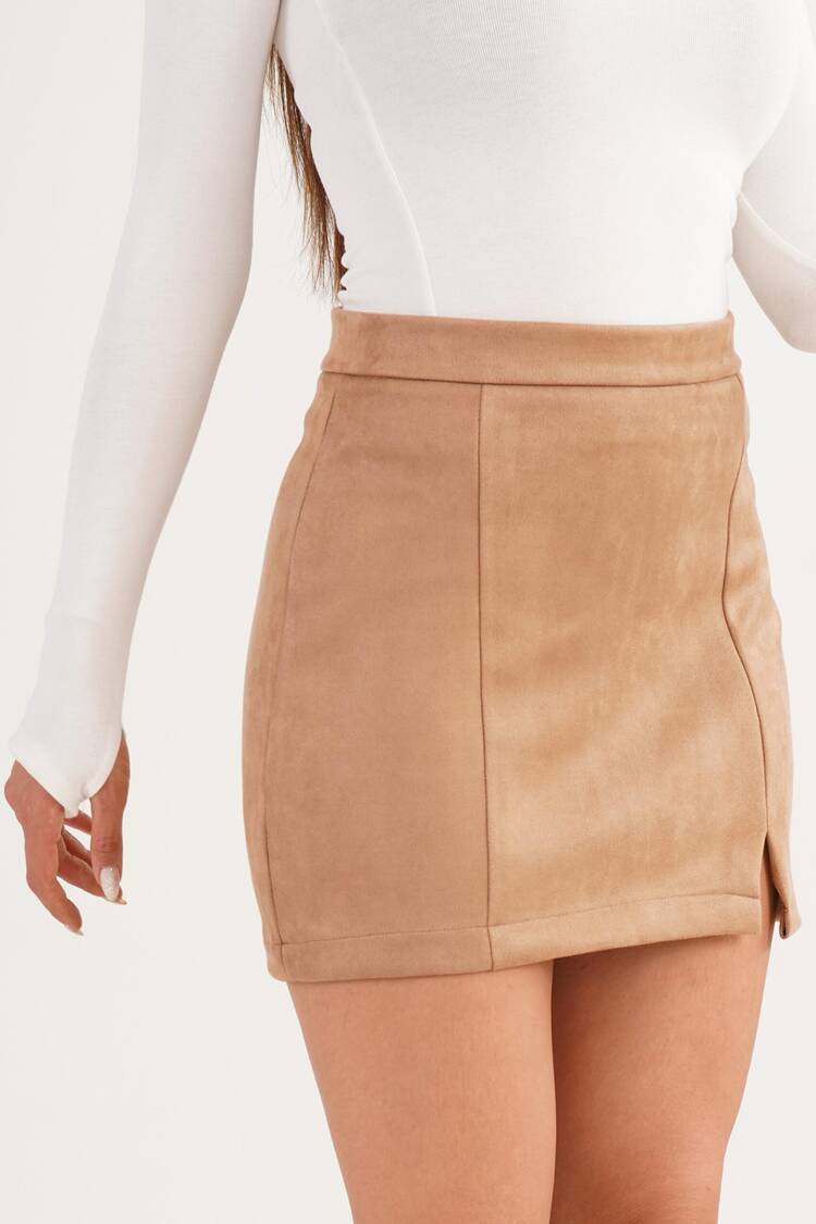 Beige Pencil Mini Skirt With High Waist