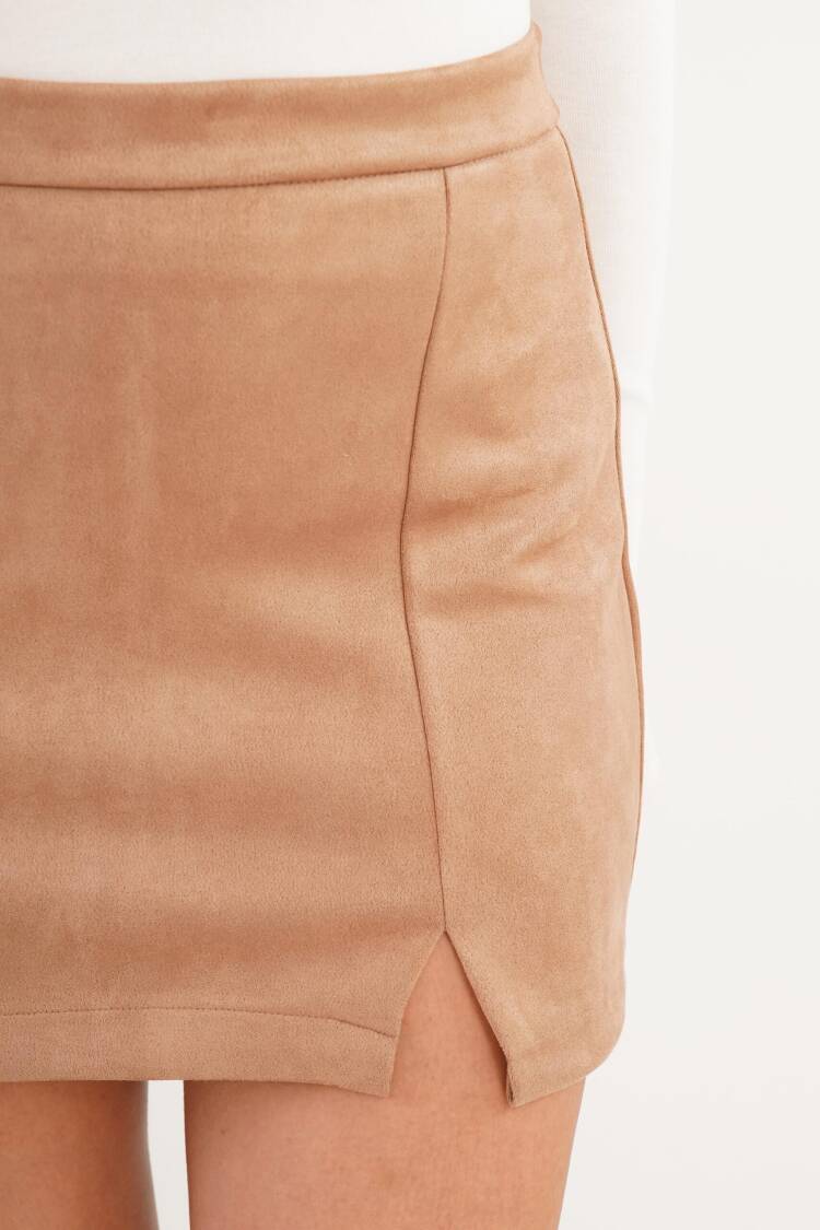 Beige Pencil Mini Skirt With High Waist