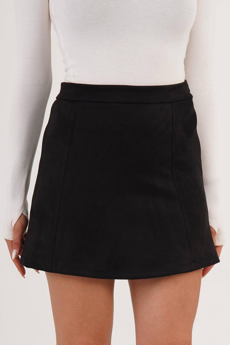 Black A-Line Mini Skirt High Waist Zip Up - Brand: Lustrin - Women & Kids, Baby Clothes Wholesale - Globality Store