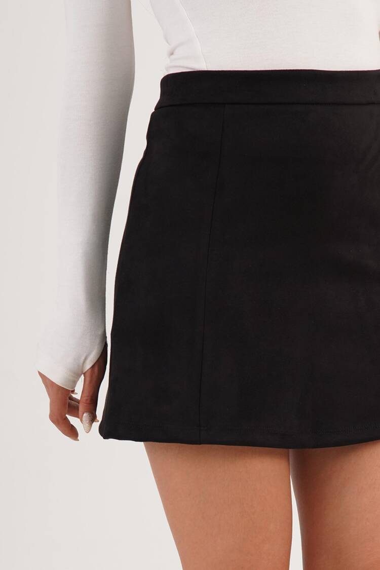 Black A-Line Mini Skirt High Waist Zip Up