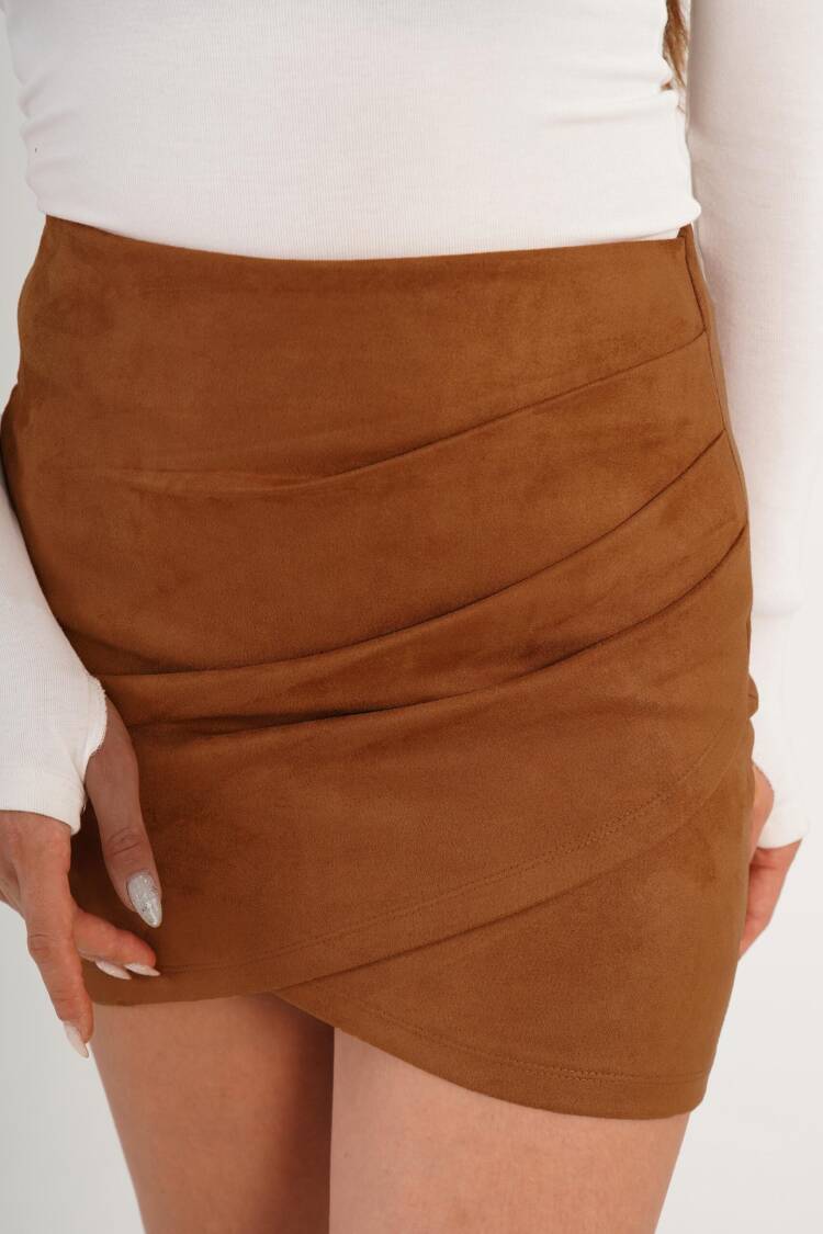 Brown High Waist Wrap Mini Skirt