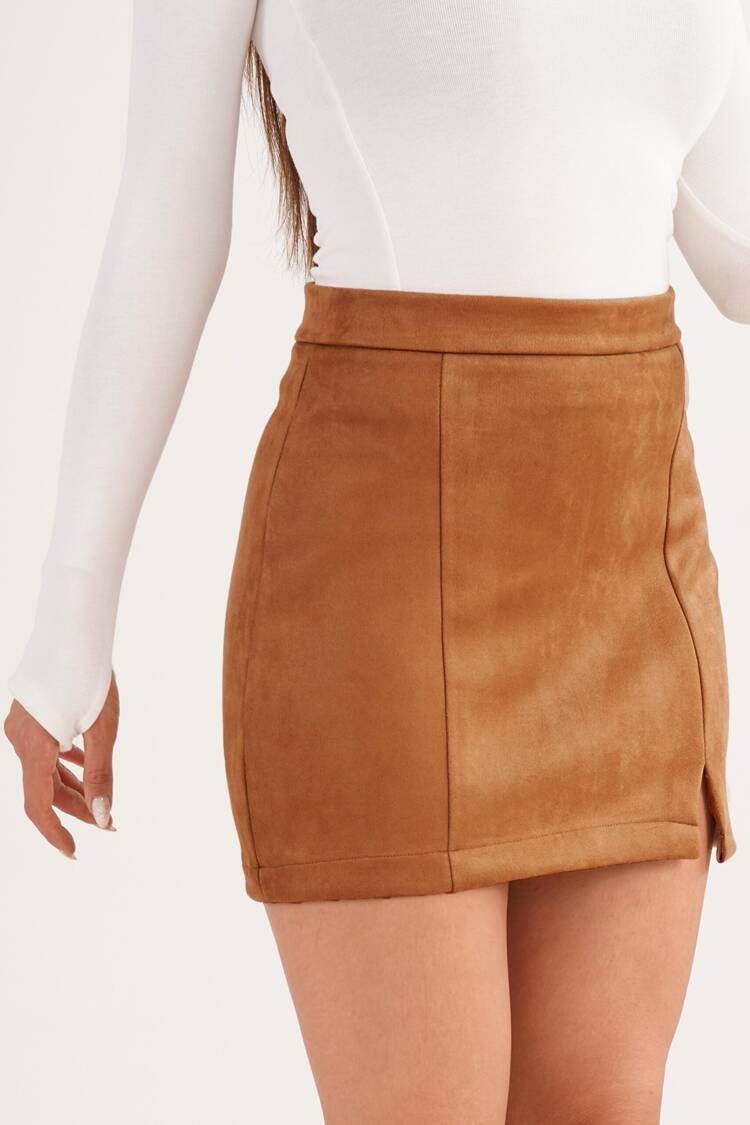 Brown High Waist Mini Pencil Skirt - Brand: Lustrin - Women & Kids, Baby Clothes Wholesale - Globality Store