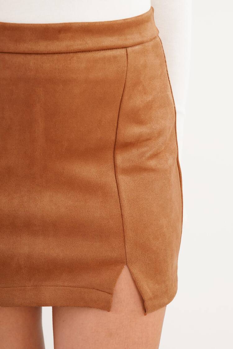Brown High Waist Mini Pencil Skirt