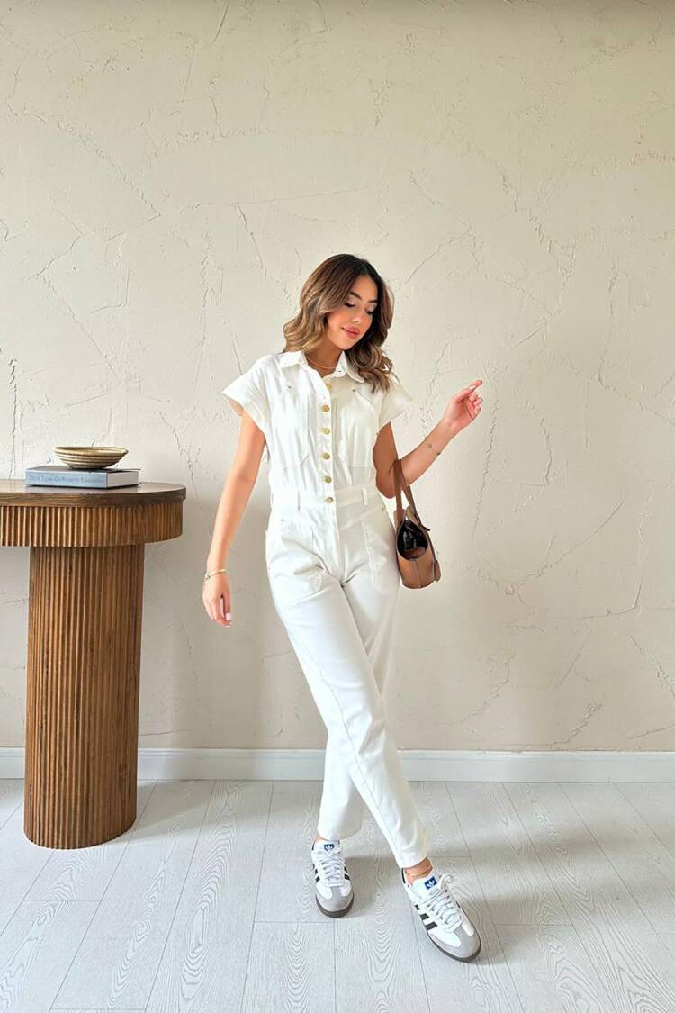 White Casual Streetwear Elegant Jumpsuit - Brand: Elisa - Women & Kids, Baby Clothes Wholesale - Globality Store