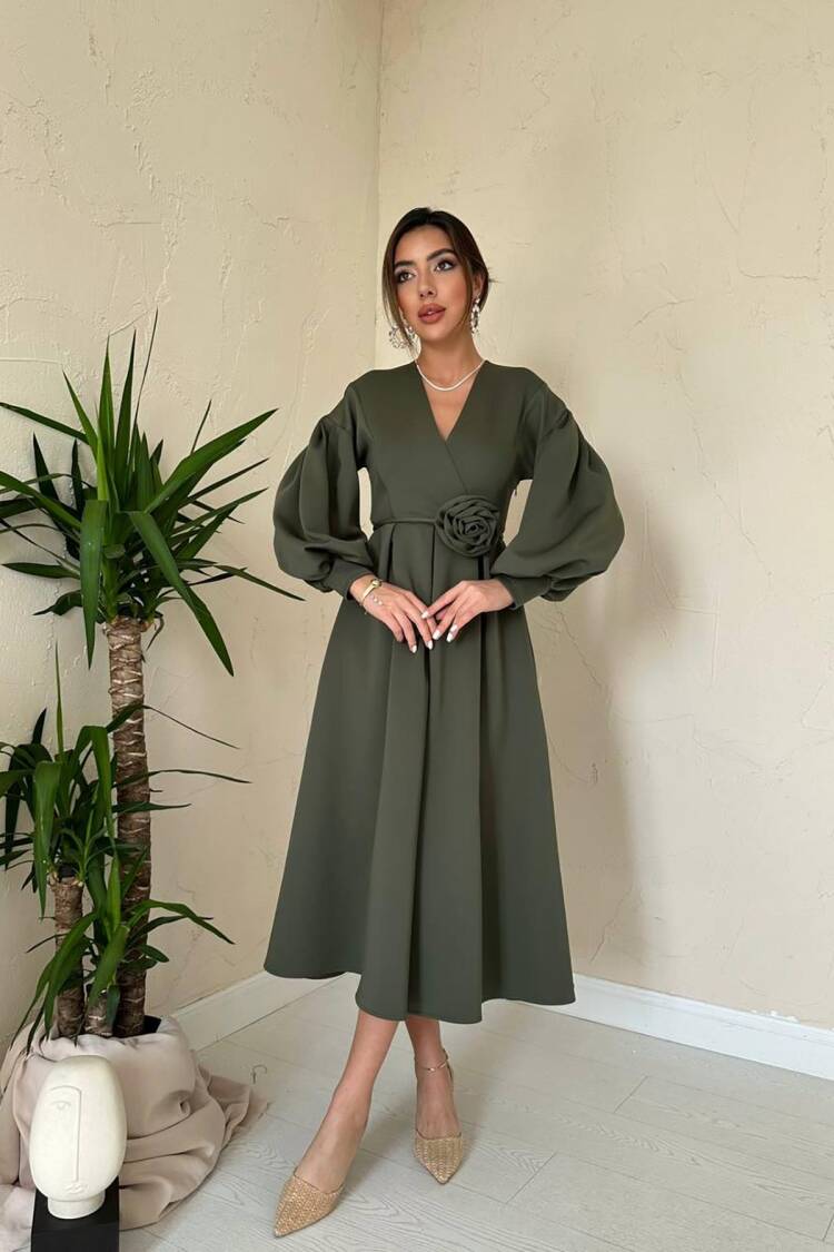 Green Modest Fit And Flare Dress
