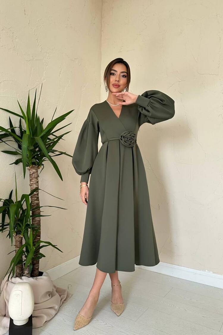 Green Modest Fit And Flare Dress - Brand: Elisa - Women & Kids, Baby Clothes Wholesale - Globality Store