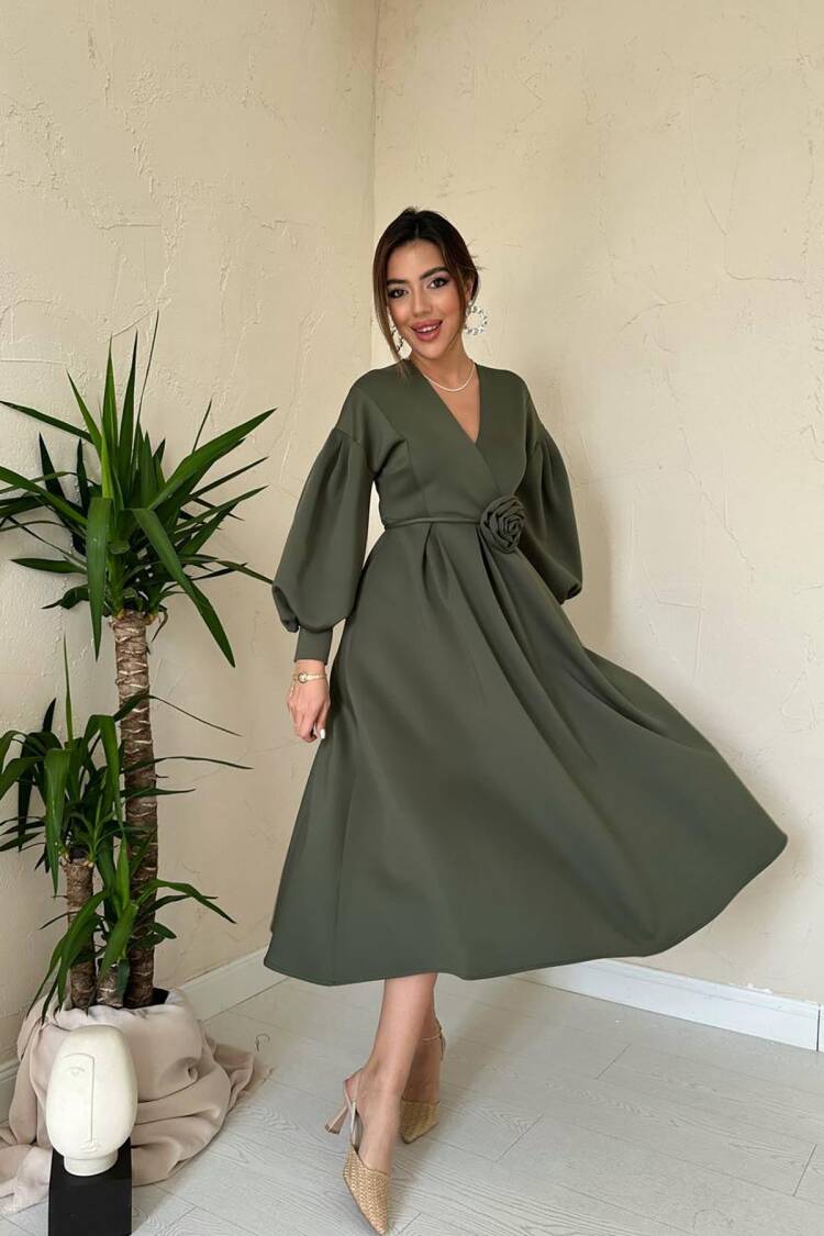 Green Modest Fit And Flare Dress