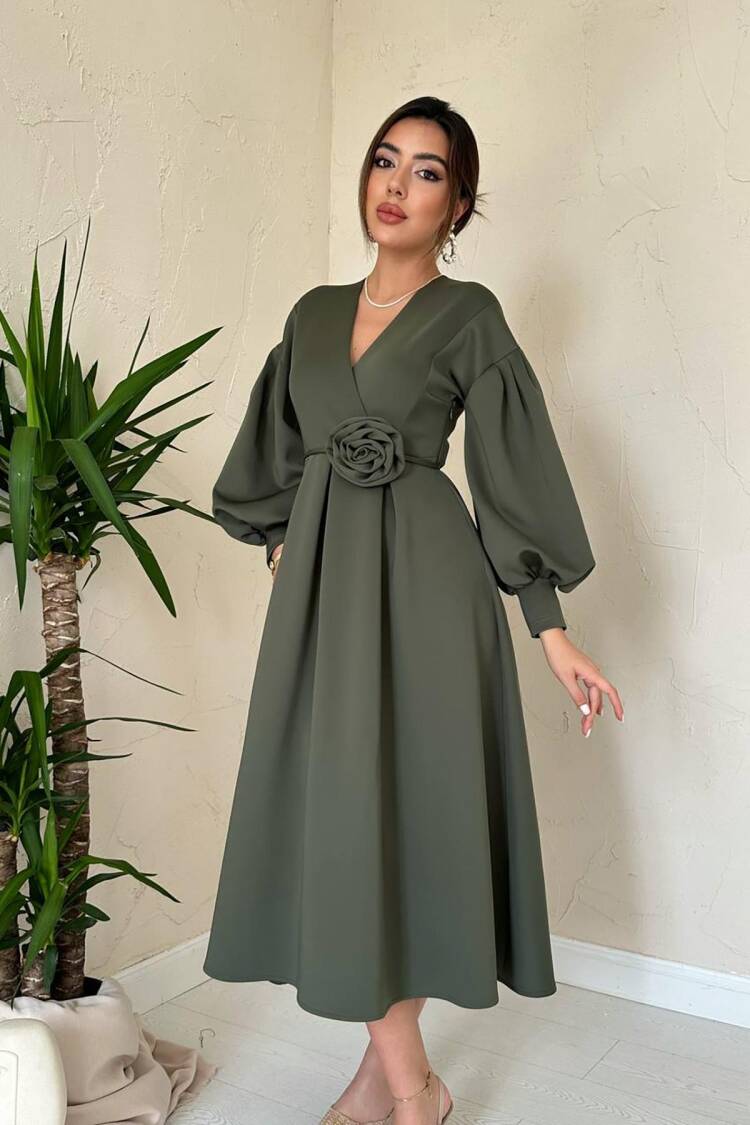 Green Modest Fit And Flare Dress
